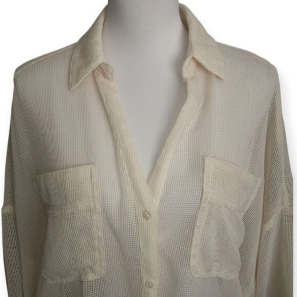 Lilyful Beige Sheer Mesh Button-Down Shirt Sz.S EUC. - Picture 4 of 10